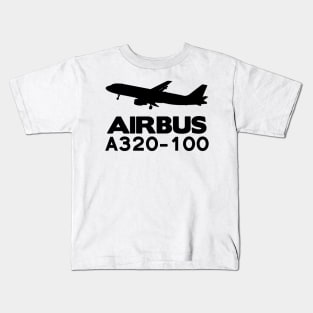 Airbus A320-100 Silhouette Print (Black) Kids T-Shirt